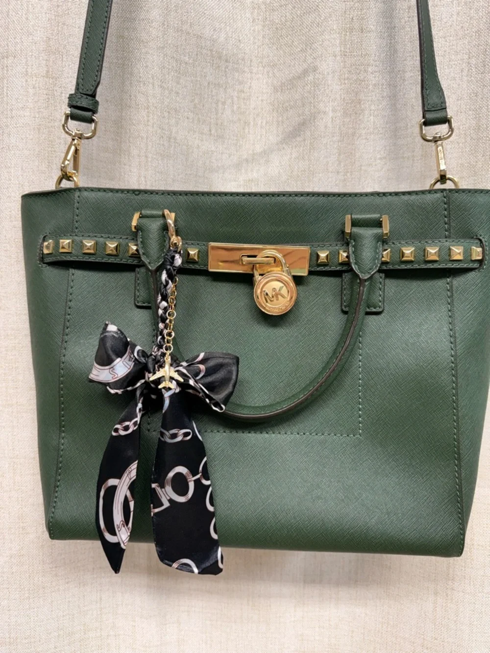 Michael Kors Forest Green Saffiano Satchel with Gold Hardware EUC